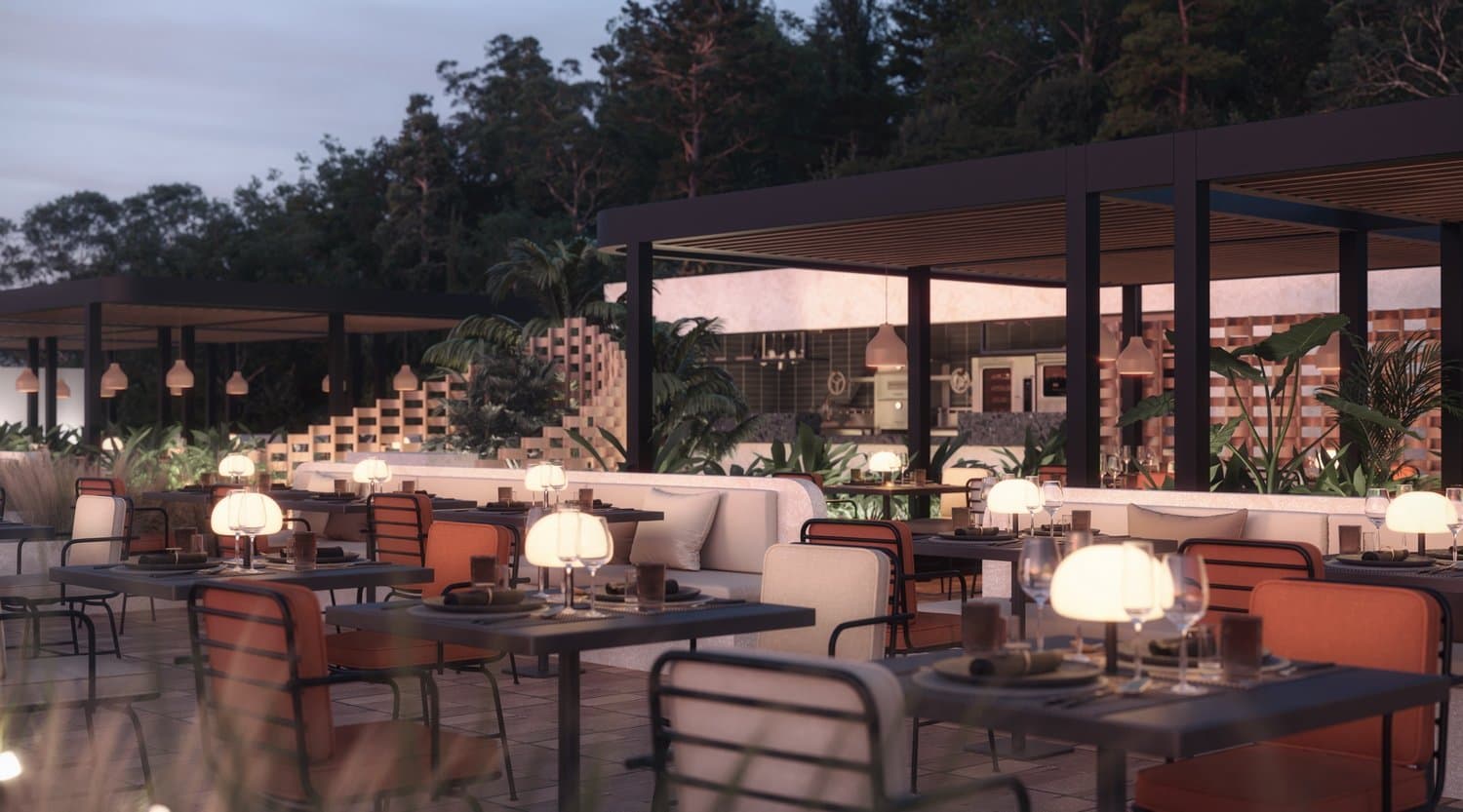 Exterior public spaces as dusk