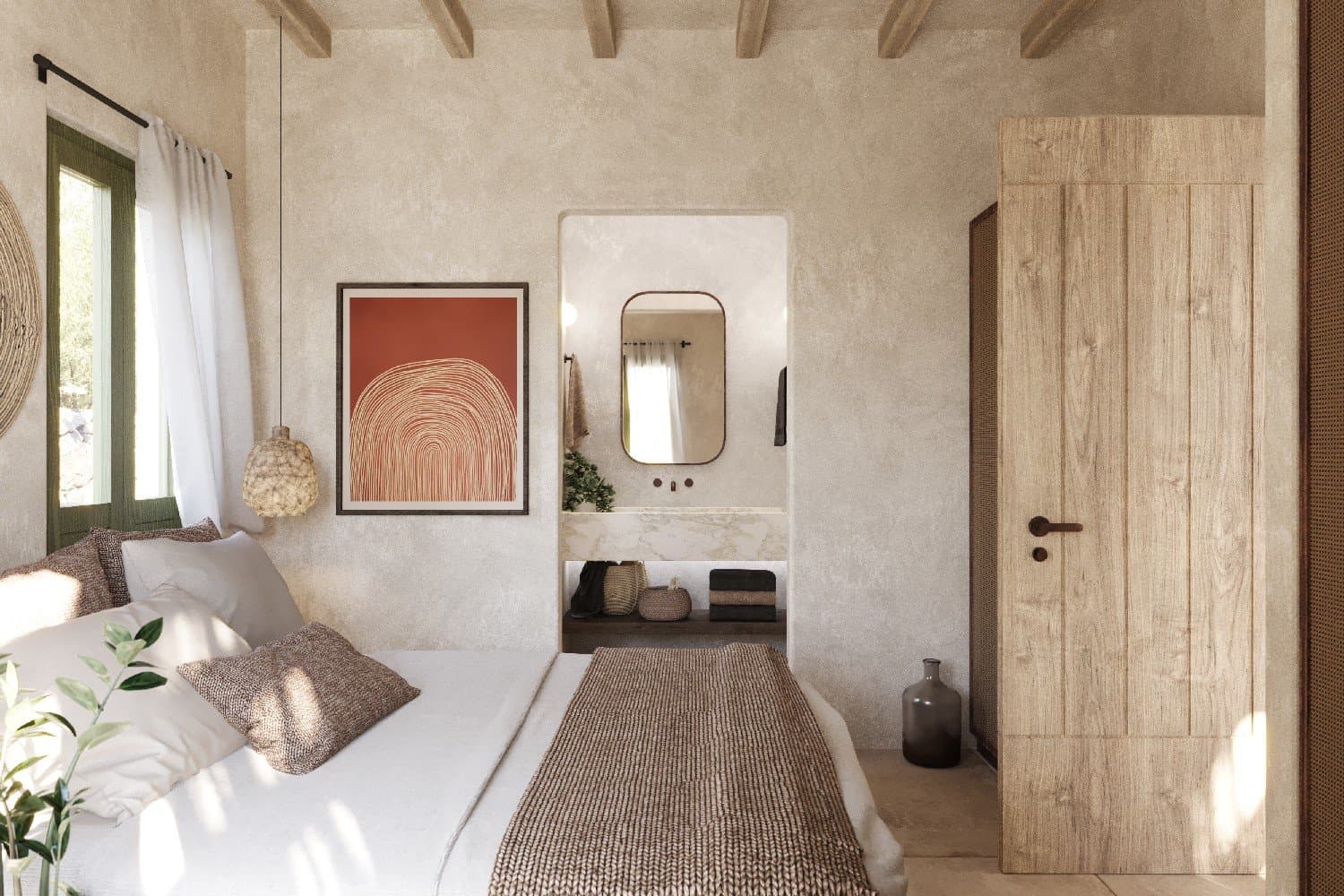 Bedroom towards the en-suite bathroom